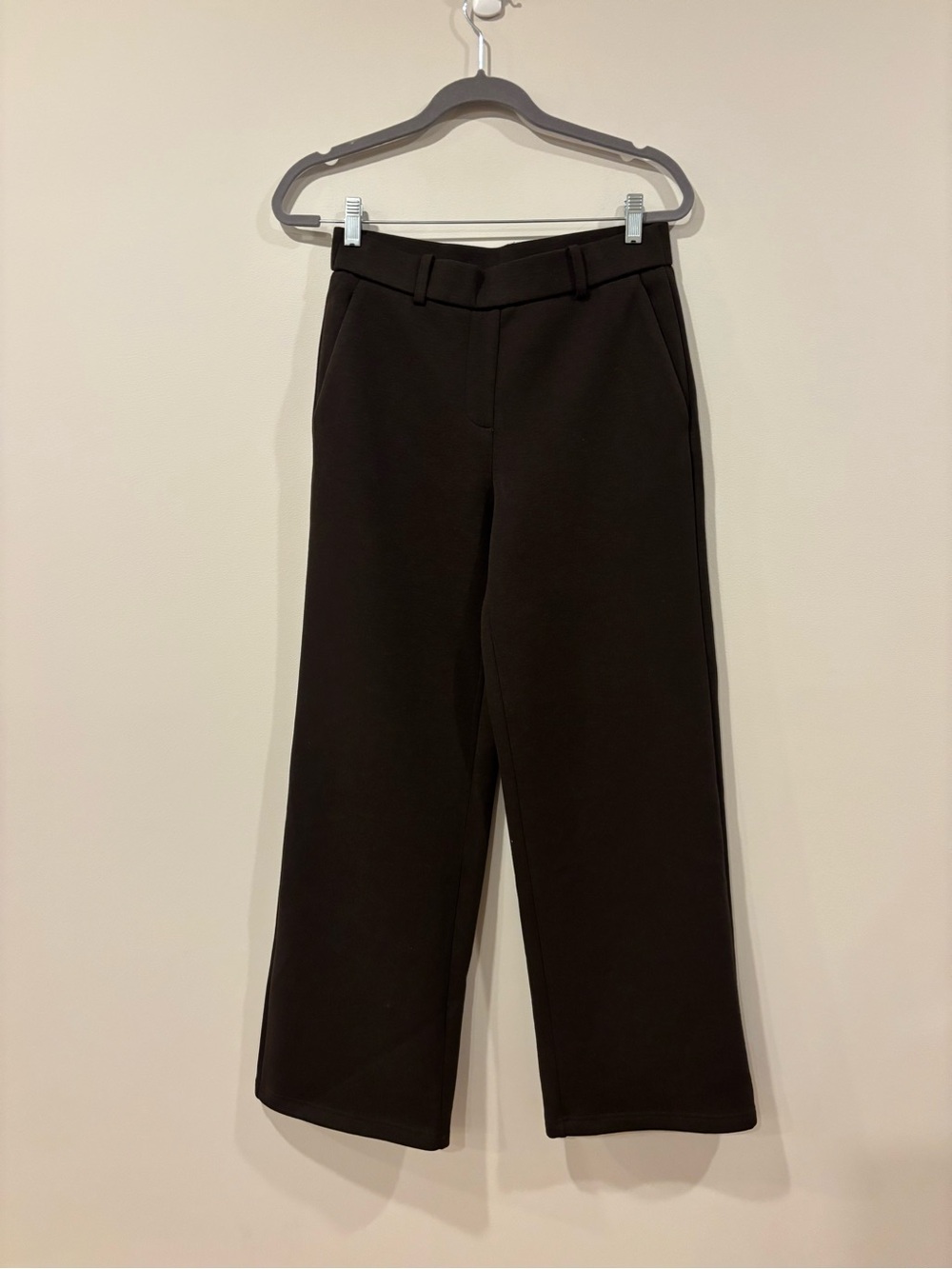 OGL Structured Stretch Cotton High Rise Flattering Wide Leg Pants Brown Medium